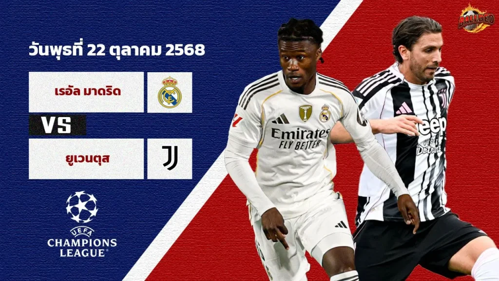 วิเคราะห์บอลวันนี้ เรอัล มาดริด vs ยูเวนตุส | ยูฟ่า แชมเปี้ยนส์ ลีก Thscore88 23 ต.ค. 2568